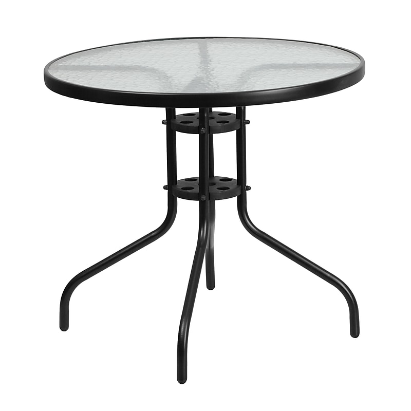 Flash Furniture Bellamy 31.5" Round Glass Patio Table, Black/Clear (TLH0702) image 1