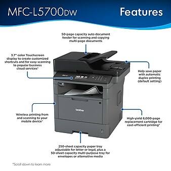 Brother MFC-L5700DW USB, Wireless, Network Ready Black & White Laser All-In-One Printer
