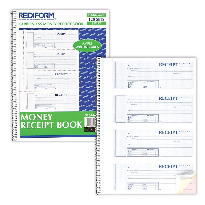 Rediform Money Receipt Book, 2 3/4" x 7", Carbonless, 120 Sets/Book (S16444WCL) image 1