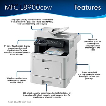 Brother MFC-L8900CDW USB, Wireless, Network Ready Color Laser All-In-One Printer