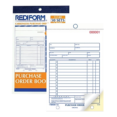 10 Pack Purchase Order Book - 3 Part Carbonless Forms, 50 Sets Per Book, Small Business Invoices
