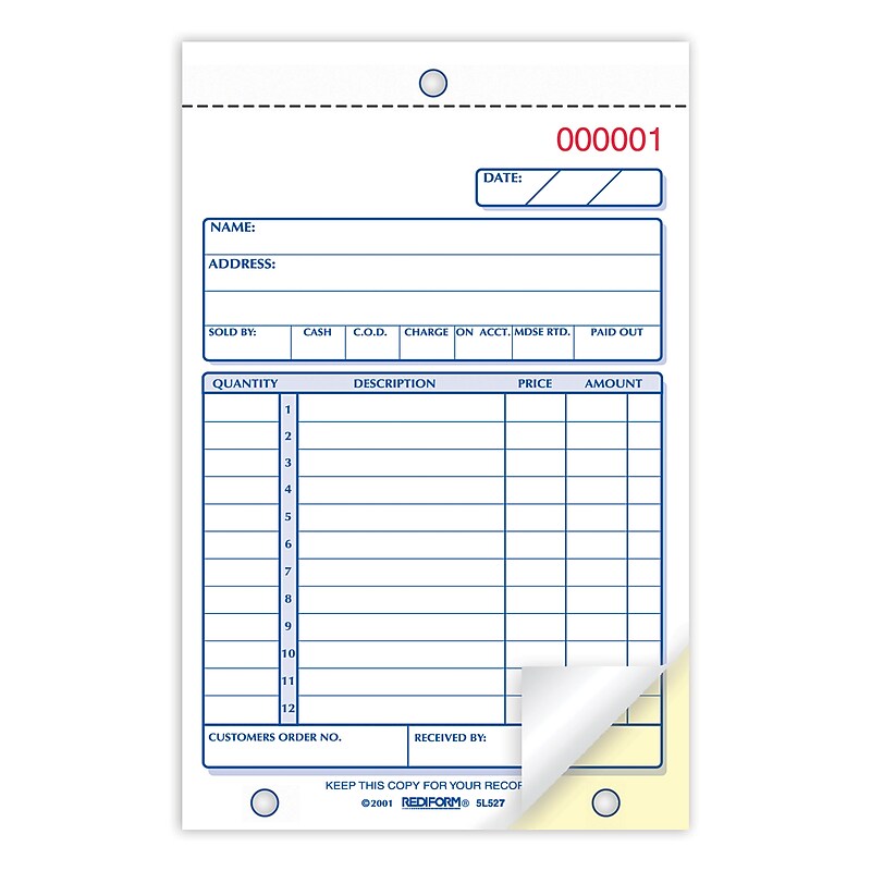 Rediform 3-Part Carbonless Receipts, 4-1/4" x 6-3/8", 50 Sets/Book (RED5L528) image 1