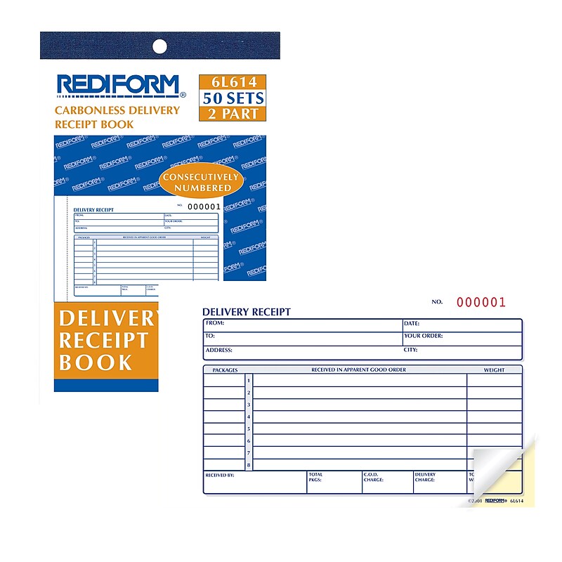 Rediform® Carbonless Delivery Receipt Books, 4-1/4" x 6-3/8" (RED6L614) image 1