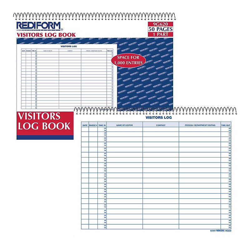 Rediform Visitors Log Book, 11" x 8.5", 50 Pages, Multicolor (9G620) image 1