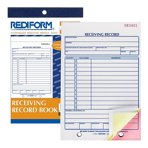 Rediform® Carbonless Receiving Record Books, 51/2" x 77/8", 3 Part at