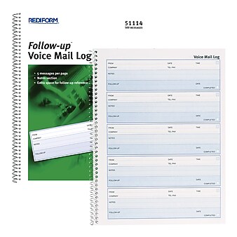 Rediform Unruled Follow Up Message Pad, 8" x 11", White/Blue, 100 Sheets/Pad (51114)