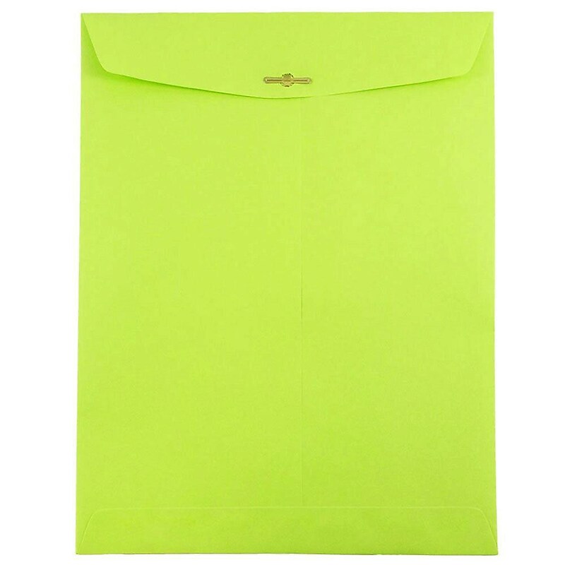 JAM Paper 9" x 12" Open End Catalog Colored Envelopes with Clasp Closure, Ultra Lime Green, 10/Pack (900835395B) image 1