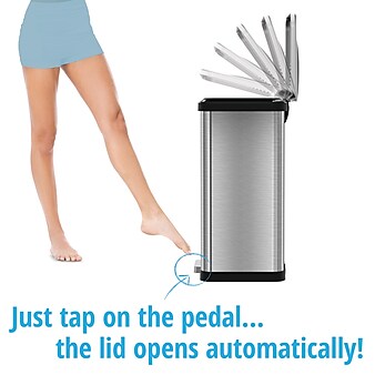 halo TapCan Stainless Steel Rectangular Pedal Sensor Trash Can with AbsorbX Odor Control System, Black Trim, 13 Gal. (TC13SB)