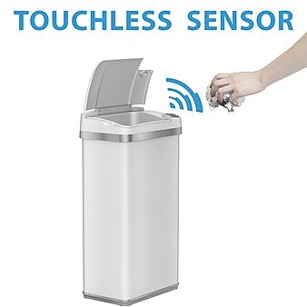 halo Stainless Steel Rectangular Sensor Trash Can with AbsorbX Odor Control System and Fragrance, White, 4 Gal. (SC04SW)
