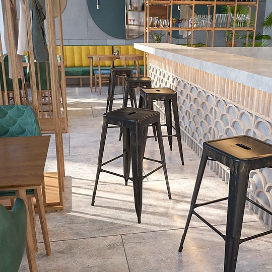 Flash Furniture Kai Industrial Metal Bar Stool without Back, Black-Antique Gold (CH3132030BQ)~#|#~sp112224935_sc7