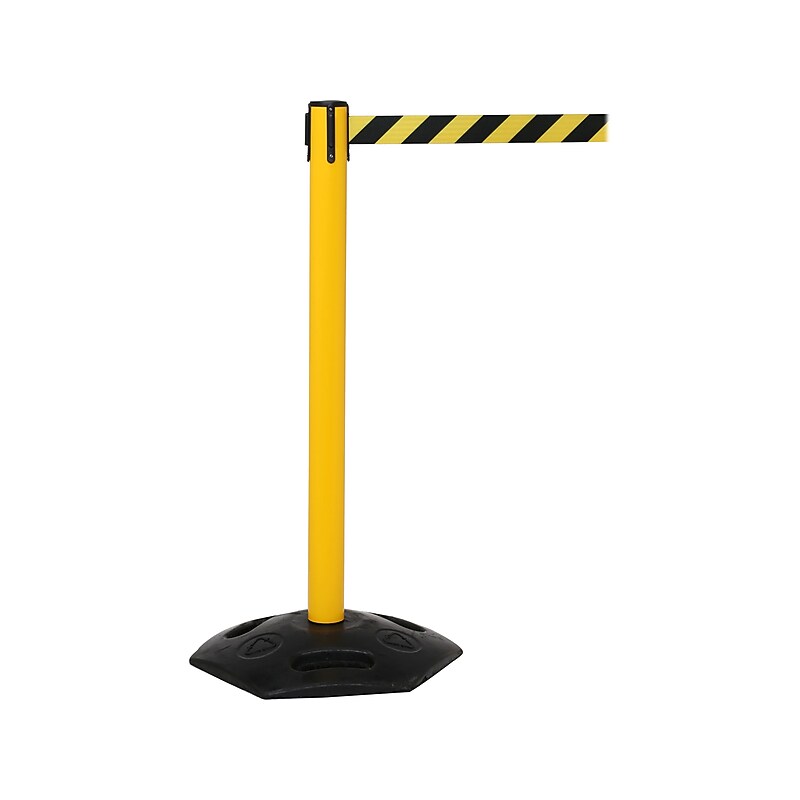 Queue Solutions WeatherMaster 250 2" Yellow Nylon Crowd Control Belt Barrier, Red - DANGER KEEP OUT (WMR250Y-RWD110) image 1
