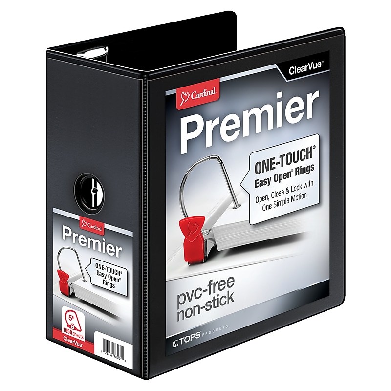Cardinal Premier Easy Open ClearVue 5" 3-Ring View Binders, D-Ring, Black (10351) image 1