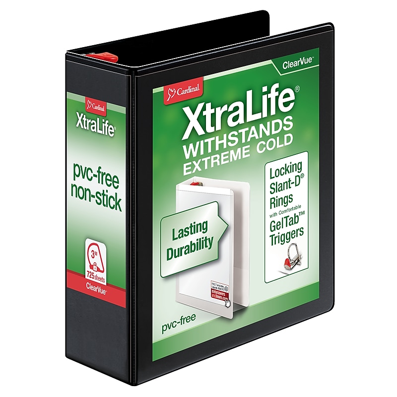 Cardinal XtraLife ClearVue 3" 3-Ring Non-View Binders, D-Ring, Black (26331) image 1