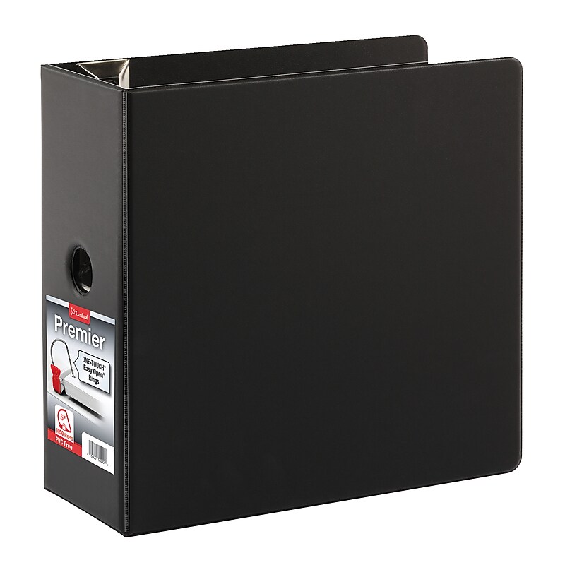 Cardinal Premier One-Touch EasyOpen Heavy Duty 5" 3-Ring Non-View Binders, D-Ring, Black (18762CB) image 1