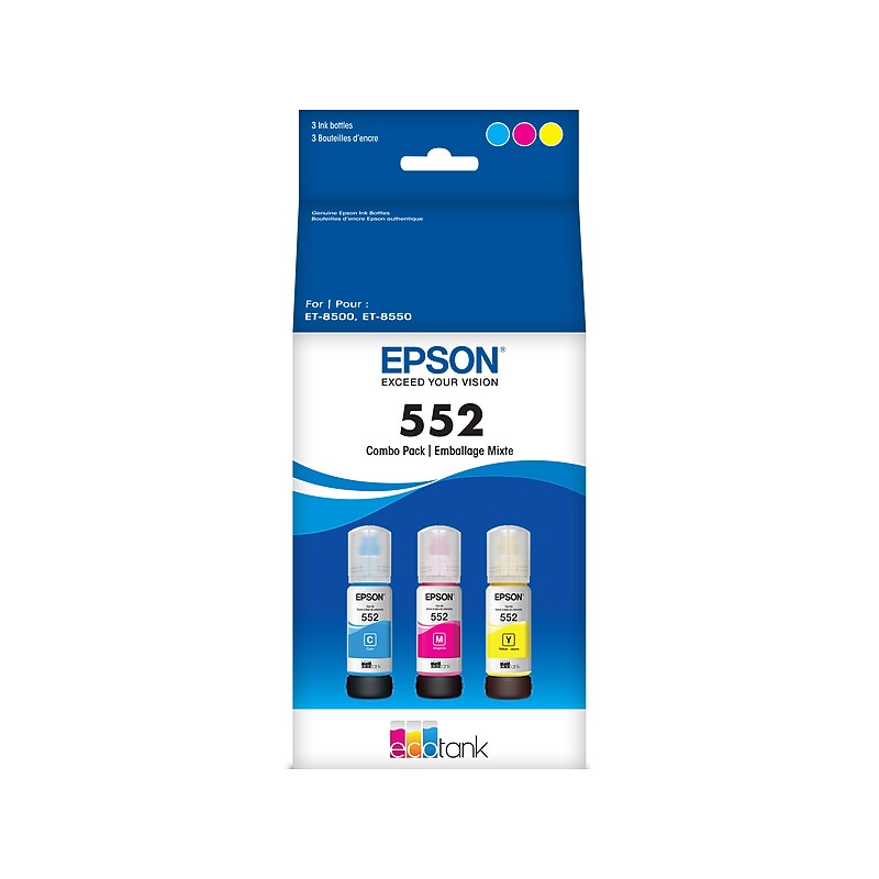 Epson T552 Cyan/Magenta/Yellow High Yield Ink Cartridge Refill, 3/Pack image 1