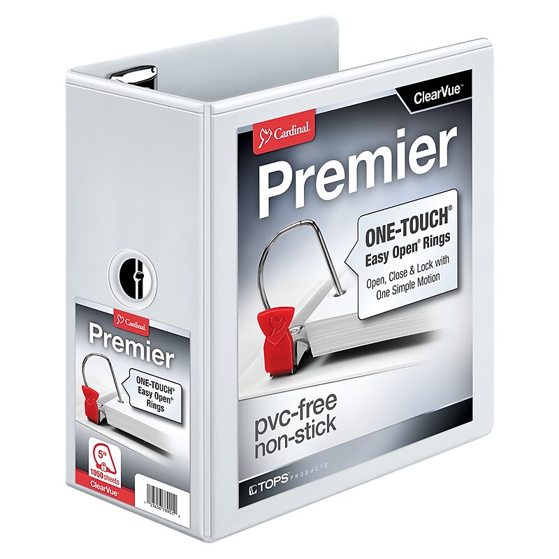 Cardinal Premier ClearVue 5" 3-Ring View Binders, D-Ring, White (10350CB) image 1