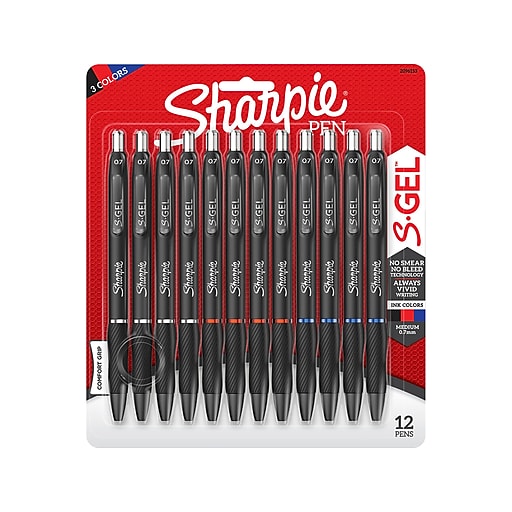 Sharpie S-Gel Retractable Gel Pen, Medium 0.7 mm, Assorted Ink, Black Barrel, 8/Pack
