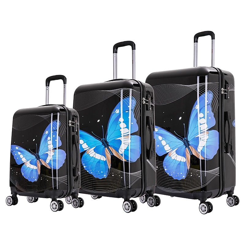 InUSA Hardside Butterfly Suitcase, 4-Wheeled Spinner, TSA Checkpoint Friendly, Black Butterfly (IUAPCSML-BBU) image 1