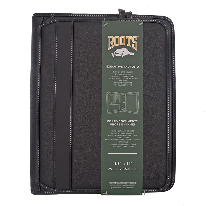 ROOTS 73 Executive Padfolio with Zipper Closure, Black (RQ7911