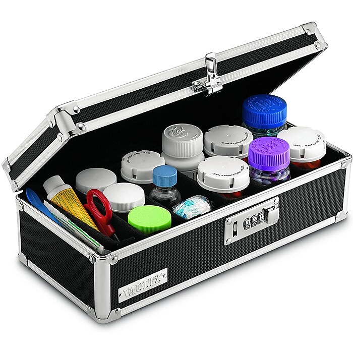 Vaultz® Locking Pill Storage Box, Black (VZ03480-CAM) | Staples