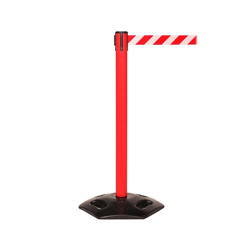 Queue Solutions WeatherMaster 250 2" Red Nylon Crowd Control Belt Barrier, Red - AUTHORIZED ACCESS ONLY (WMR250R-RWA110) image 1
