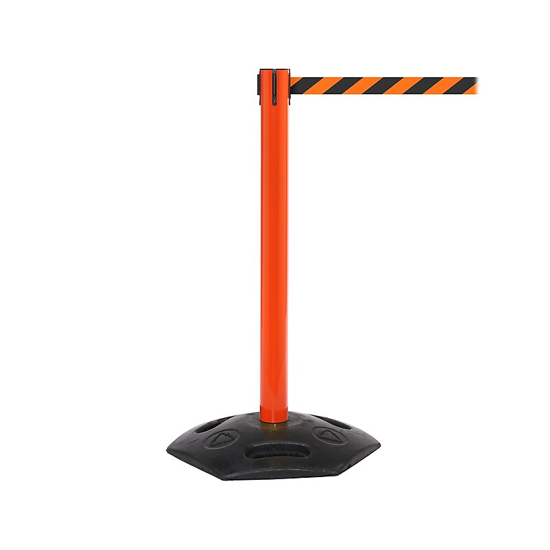 Queue Solutions WeatherMaster 250 2" Orange Nylon Crowd Control Belt Barrier, Yellow - OUT OF SERVICE (WMR250O-YBO110) image 1