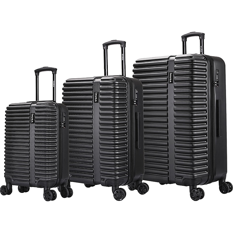 InUSA Ally 3-Piece Hardside Spinner Luggage Set, TSA Checkpoint Friendly, Black (IUALLSML-BLK) image 1