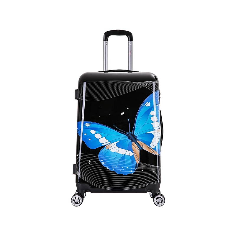 InUSA 24" Hardside Butterfly Suitcase, 4-Wheeled Spinner, TSA Checkpoint Friendly, Black Butterfly (IUAPC00M-BBU) image 1