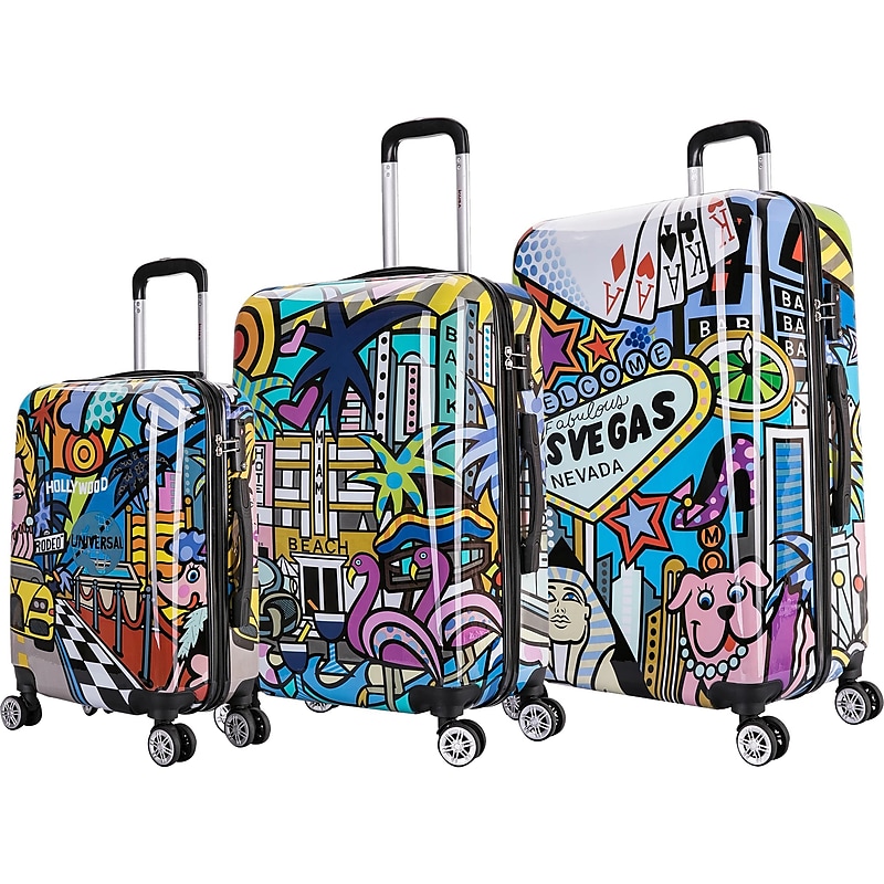 InUSA 3-Piece Hardside Cities Spinner Luggage Set, TSA Checkpoint Friendly, Cities (IUAPCSML-HMV) image 1