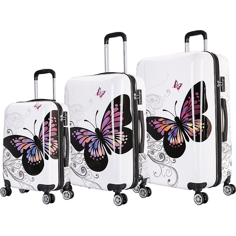 InUSA 3-Piece Hardside Butterfly Spinner Luggage Set, TSA Checkpoint Friendly, Butterfly (IUAPCSML-BUT) image 1