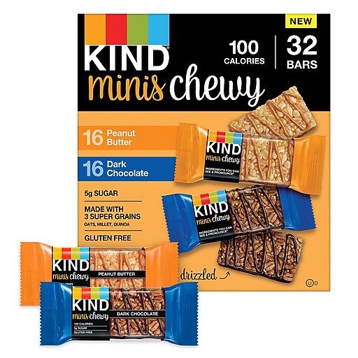 KIND Minis Variety Pack Chewy Peanut Butter/Dark Chocolate, 32/Box (282