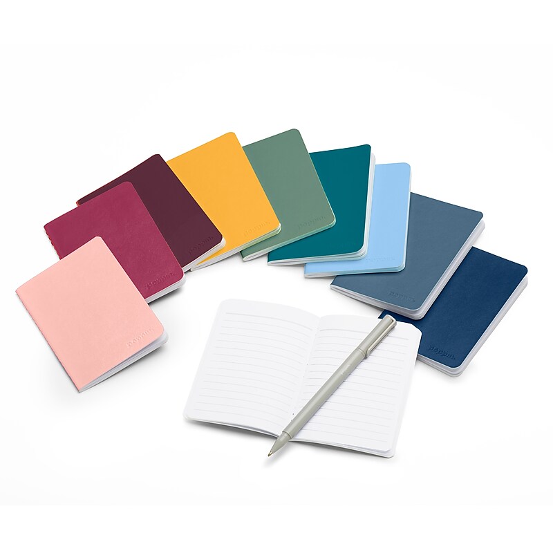 Poppin Mini 1-Subject Pocket Notebook, 3.5" x 5", College Ruled, 32 Sheets, Assorted Colors, 10/Set (107789) image 1