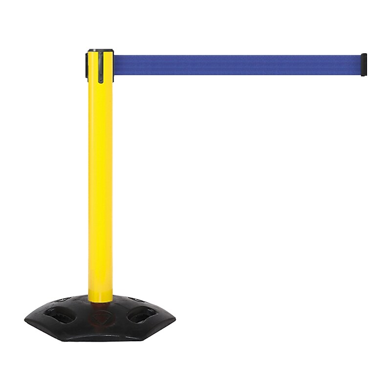 Queue Solutions WeatherMaster 300 2" Yellow Nylon Crowd Control Belt Barrier, Blue (WMR300Y-BL160) image 1