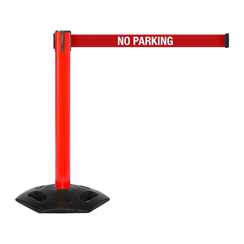 Queue Solutions WeatherMaster 300 2" Red Nylon Crowd Control Belt Barrier, Red - NO PARKING (WMR300R-RWNP110) image 1
