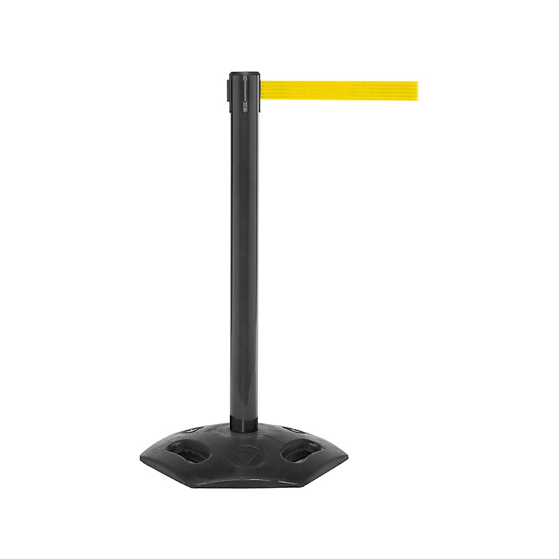 Queue Solutions WeatherMaster 300 2" Nylon Crowd Control Belt Barrier, Black/Yellow (WMR300B-YW160) image 1