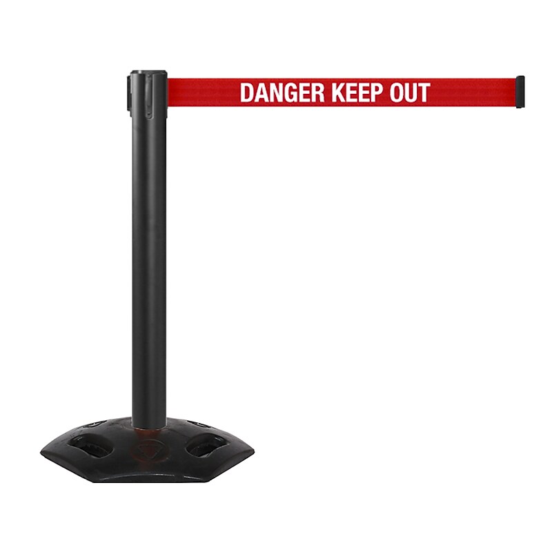 Queue Solutions WeatherMaster 300 2" Black Nylon Crowd Control Belt Barrier, Red - DANGER KEEP OUT (WMR300B-RWD160) image 1