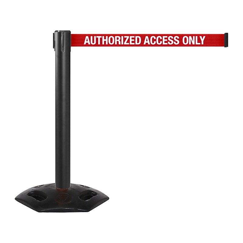 Queue Solutions WeatherMaster 300 2" Black Nylon Crowd Control Belt Barrier, Red - AUTHORIZED ACCESS ONLY (WMR300B-RWA110) image 1