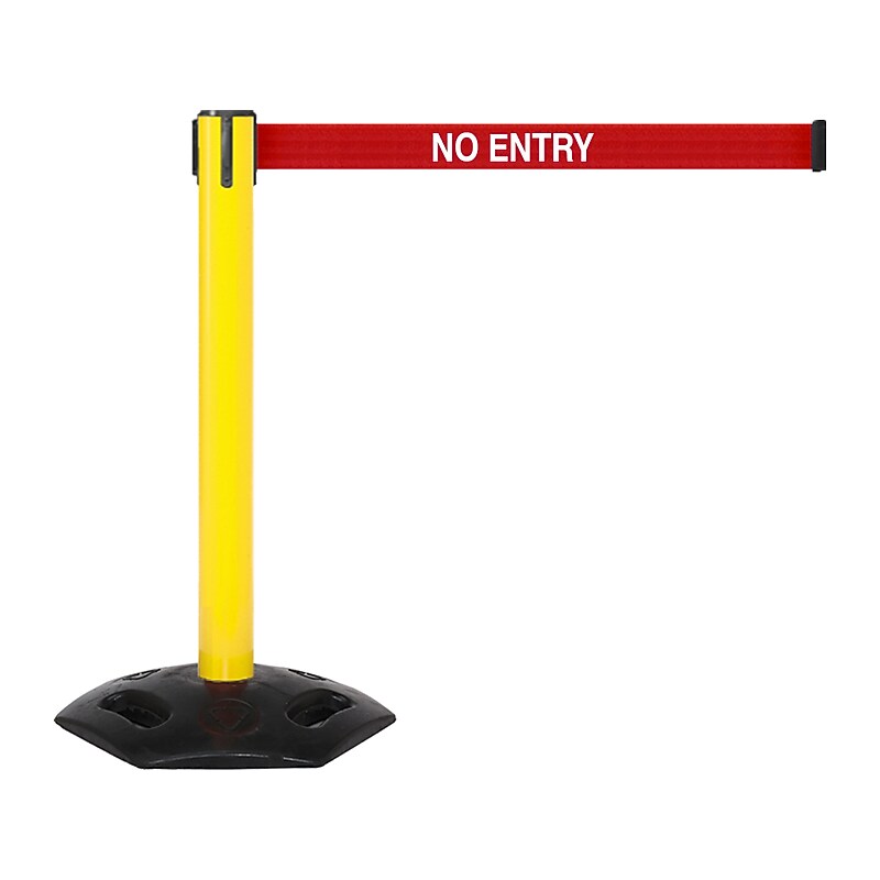 Queue Solutions WeatherMaster 300 2" Yellow Nylon Crowd Control Belt Barrier, Red - NO ENTRY (WMR300Y-RWN160) image 1