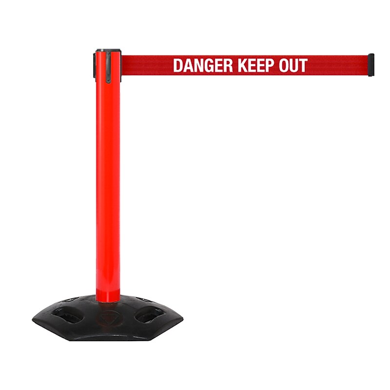 Queue Solutions WeatherMaster 300 2" Red Nylon Crowd Control Belt Barrier, Red - DANGER KEEP OUT (WMR300R-RWD110) image 1