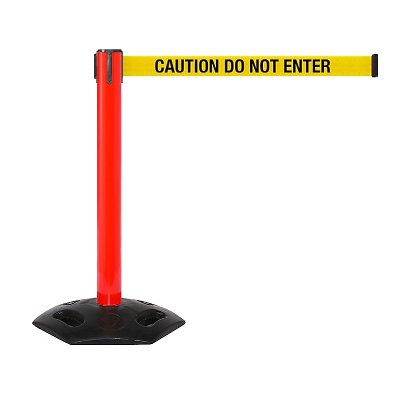 Queue Solutions WeatherMaster 300 2" Red Nylon Crowd Control Belt Barrier, Yellow - CAUTION DO NOT ENTER (WMR300R-YBC110) image 1