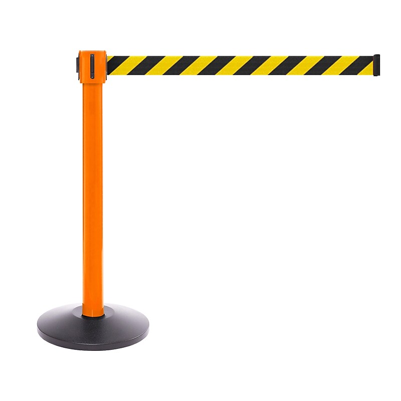 Queue Solutions SafetyPro 335 2" Crowd Control Belt Barrier, Orange/Yellow/Black (SPRO335O-YB335) image 1