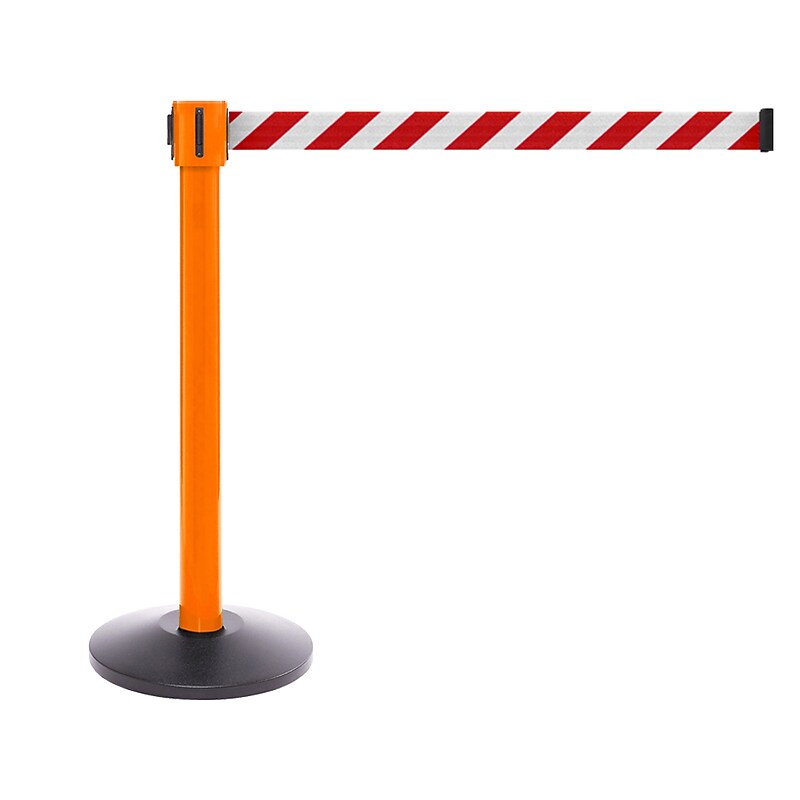 Queue Solutions SafetyPro 335 2" Crowd Control Belt Barrier, Orange/Red/White (SPRO335O-RW335) image 1
