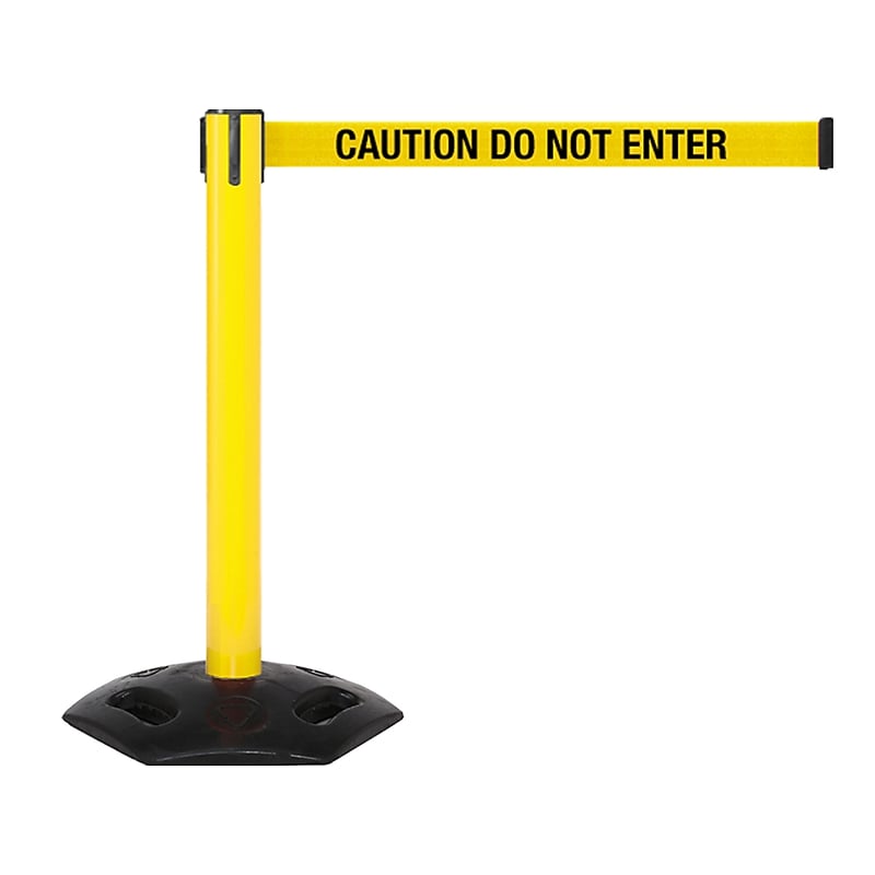 Queue Solutions WeatherMaster 300 2" Yellow Nylon Crowd Control Belt Barrier, Yellow - CAUTION DO NOT ENTER (WMR300Y-YBC110) image 1