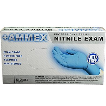 Ammex Professional Series Blue Powder Free Nitrile Exam Gloves, Latex Free