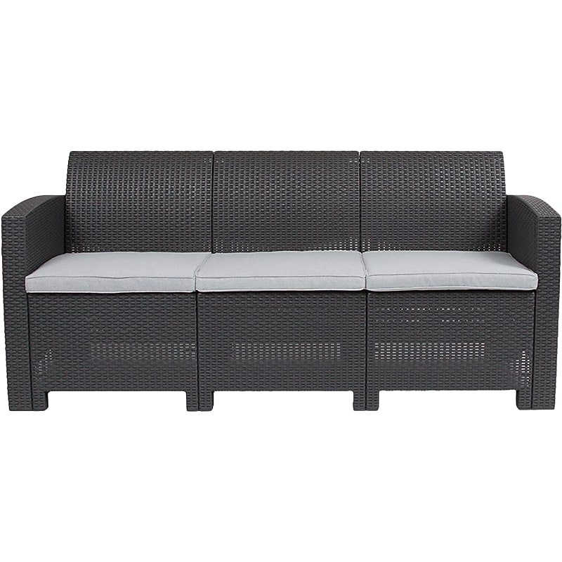Flash Furniture Seneca Faux Rattan Sofa with All-Weather Cushions, Dark Gray/Light Gray (DADSF23DKGY) image 1