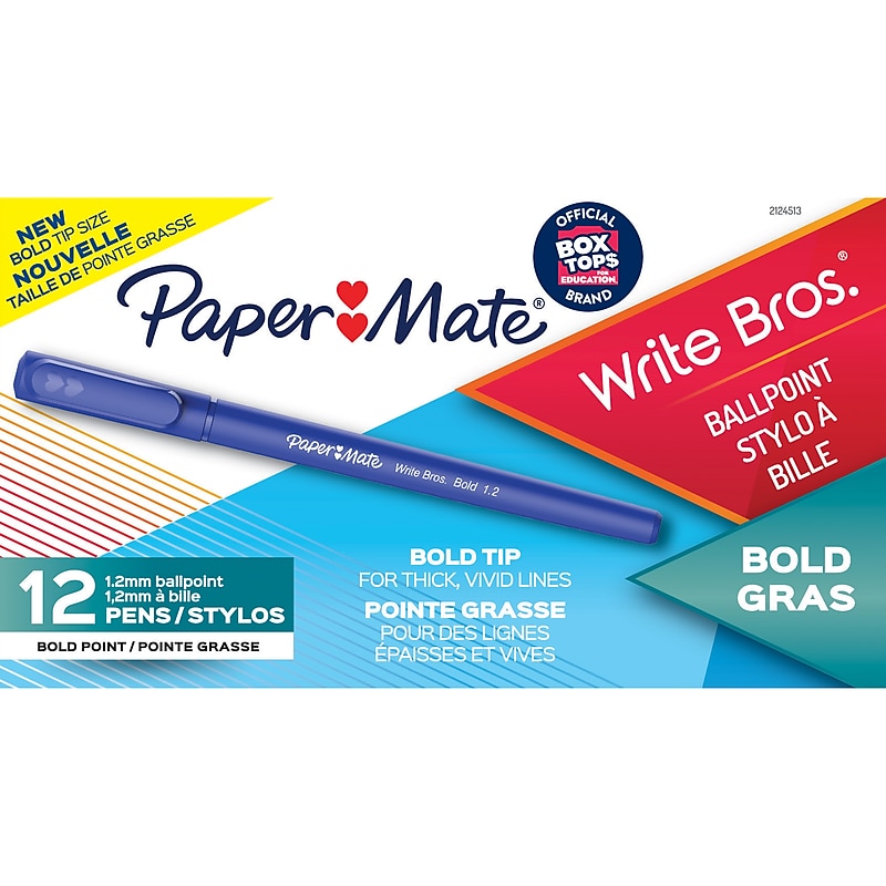 Paper Mate Write Bros. Ballpoint Pen, Bold Point, Blue Ink, Dozen (2124513) image 1