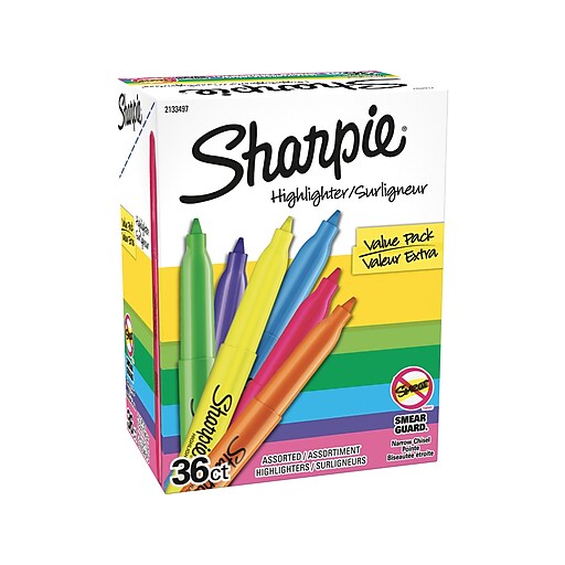 Sharpie Pocket Style Highlighters, Chisel Tip, Assorted Colors, 36/Pack