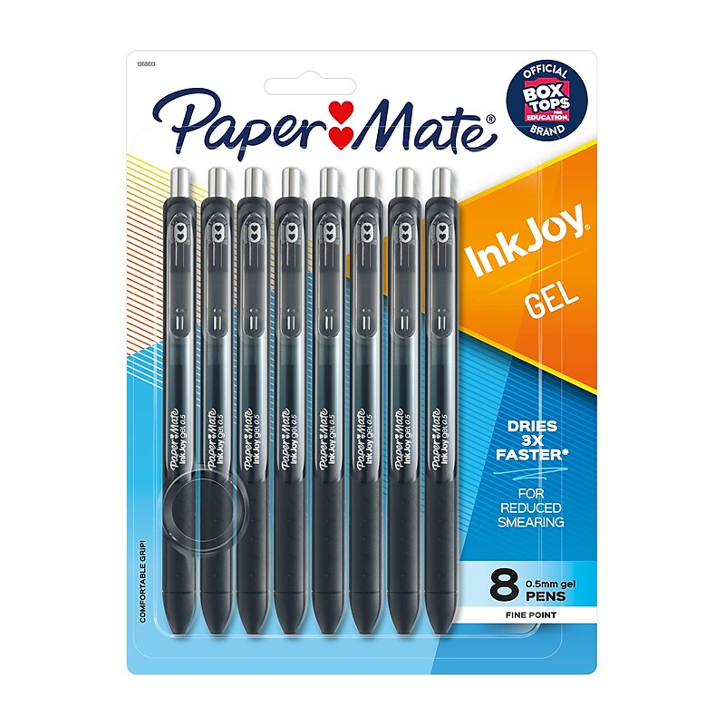 Paper Mate InkJoy Retractable Gel Pen, Fine Point, Black Ink, 8/Pack (1968613) image 1