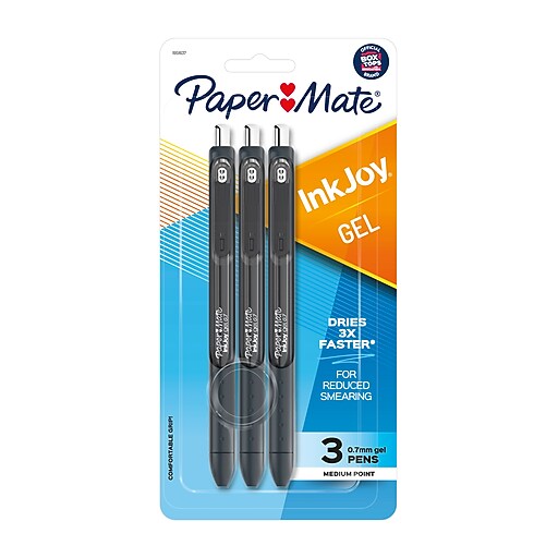 Paper Mate InkJoy Retractable Gel Pens, Medium Point, Black Ink, 3/Pack