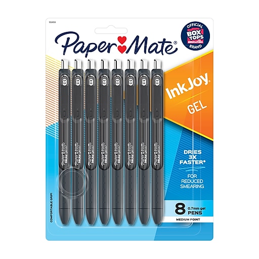 Paper Mate InkJoy Retractable Gel Pen, Medium Point, Black Ink, 8/Pack  (1958856)